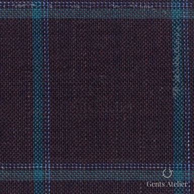Костюмная ткань Marzoni 655 - 538 / 1200 — Amethyst / Jade, оконная клетка, 50% шерсть, 38% шёлк, 12% лён
