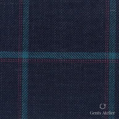 Костюмная ткань Marzoni 655 - 539 / 1200 — Тёмно-синий / Зелёный, оконная клетка, 50% шерсть, 38% шёлк, 12% лён