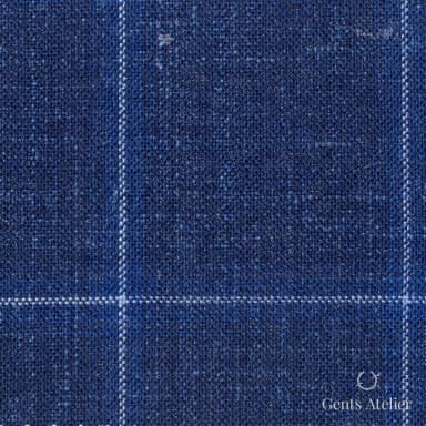 Костюмная ткань Marzoni 655 - 566 / 1200 — Синий / Белый, оконная клетка, 71% шерсть, 15% шёлк, 14% лён