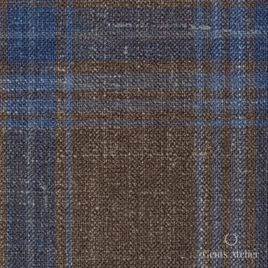 Костюмная ткань Marzoni 655 - 572 / 1200 — Коричневый / Синий, оконная клетка, 71% шерсть, 15% шёлк, 14% лён