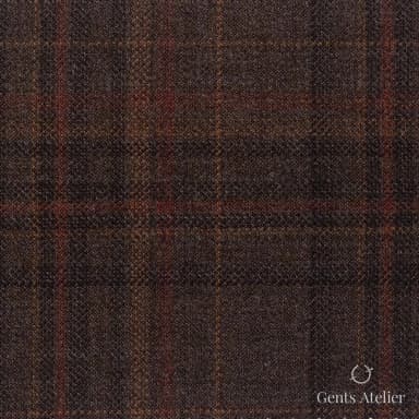 Костюмная ткань Marzoni 600 - 496 / 1000 — Коричневый / Красный, оконная клетка, 100% шерсть