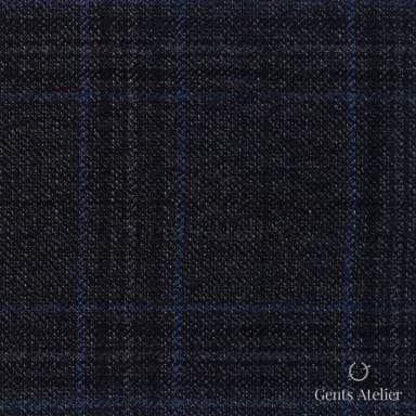 Костюмная ткань Marzoni 600 - 498 / 1000 — Антрацит / Синий, оконная клетка, 100% шерсть