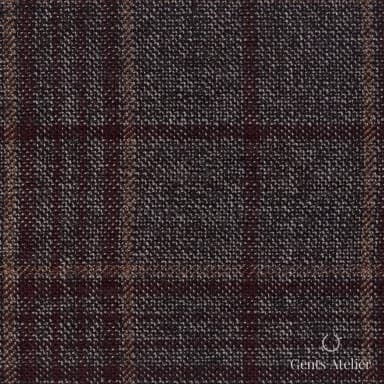 Костюмная ткань Marzoni 600 - 517 / 1000 — Коричневый / Бордовый, оконная клетка, 100% шерсть