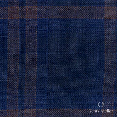 Костюмная ткань Marzoni 609 - 041 / 900 — Mid-Night Blue / Brick Orange, оконная клетка, 100% шерсть
