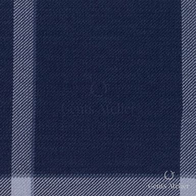 Костюмная ткань Marzoni 609 - 074 / 1000 — Синий / Белый, оконная клетка, 100% шерсть