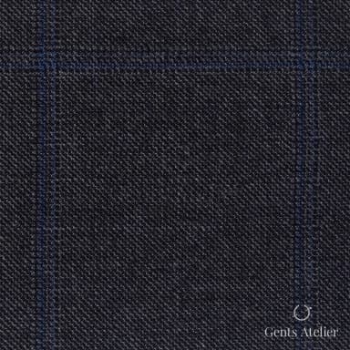 Костюмная ткань Marzoni 621 - 067 / 900 — Антрацит / Синий, оконная клетка, 100% шерсть
