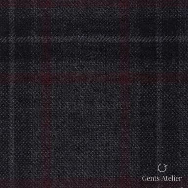 Костюмная ткань Marzoni 655 - 022 / 1200 — Антрацит / Бордовый, оконная клетка, 95% шерсть, 5% кашемир