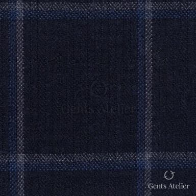 Костюмная ткань Marzoni 655 - 023 / 1200 — Тёмно-синий / Синий / Серый, оконная клетка, 95% шерсть, 5% кашемир