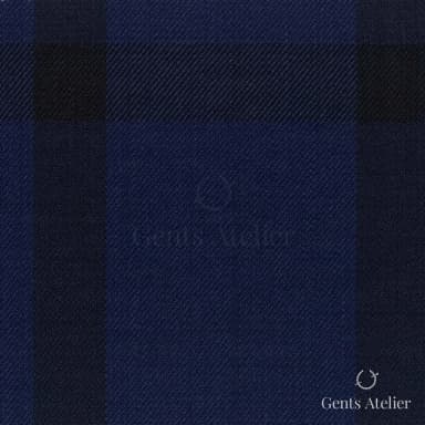 Костюмная ткань Marzoni 608 - 268 / 1500 — Mid-Night Blue / Чёрный, клетка, 100% шерсть