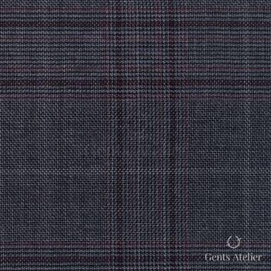 Костюмная ткань Marzoni 725 - 458 / 1300 — Серый / Бордовый, оконная клетка, 100% шерсть