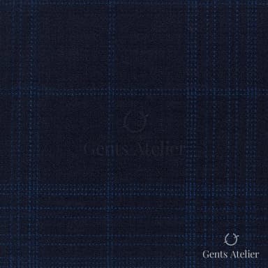 Костюмная ткань Marzoni 725 - 496 / 1500 — Тёмно-синий / Синий, оконная клетка, 100% шерсть