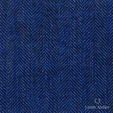 Костюмная ткань Marzoni 605 - 750 / 800 — Синий, ёлочка, 100% Linen