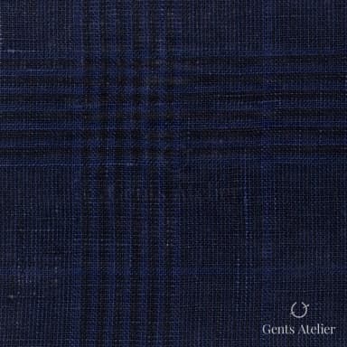 Костюмная ткань Marzoni 605 - 768 / 800 — Тёмно-синий / Синий, виндоупейн, 100% Linen