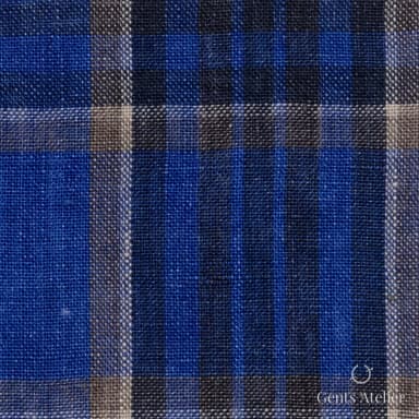 Костюмная ткань Marzoni 613 - 564 / 700 — Синий / Коричневый, в клетку, 100% Linen