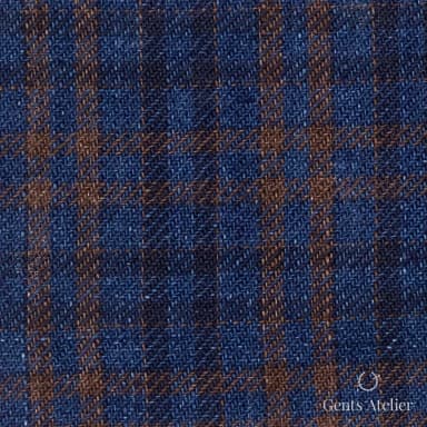 Костюмная ткань Marzoni 613 - 571 / 800 — Синий / Оранжевый, виндоупейн, 100% Linen