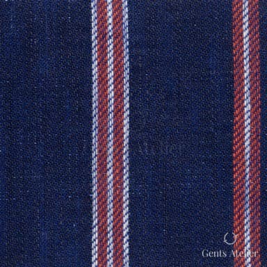 Костюмная ткань Marzoni 613 - 576 / 900 — Тёмно-синий / Красный, в полоску, 100% Linen
