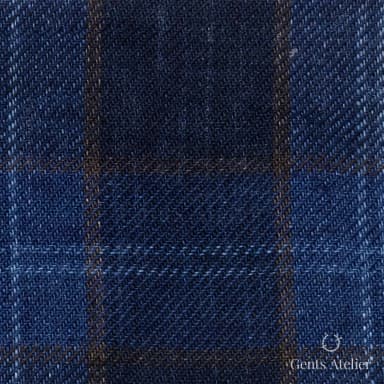 Костюмная ткань Marzoni 613 - 579 / 900 — Тёмно-синий / Коричневый, виндоупейн, 100% Linen