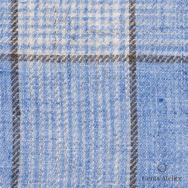 Костюмная ткань Marzoni 613 - 593 / 900 — Голубой / Коричневый, виндоупейн, 100% Linen