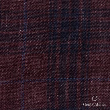 Костюмная ткань Marzoni 613 - 594 / 900 — Бордовый / Синий, виндоупейн, 100% Linen