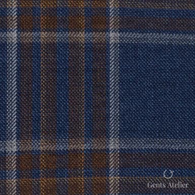 Костюмная ткань Marzoni 651 - 754 / 1200 — Синий / Коричневый, в клетку, 100% шерсть