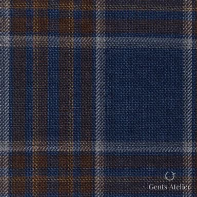 Костюмная ткань Marzoni 651 - 754 / 1200 — Синий / Коричневый, в клетку, 100% шерсть