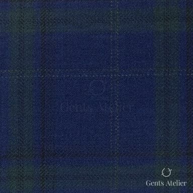 Костюмная ткань Marzoni 600 - 538 / 1000 — Тёмно-синий / Зелёный, клетка, 100% шерсть