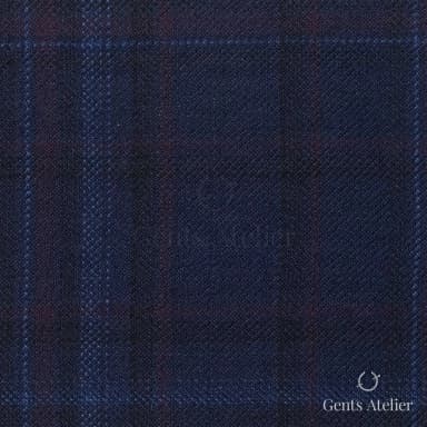 Костюмная ткань Marzoni 600 - 542 / 1000 — Тёмно-синий / Красный, оконная клетка, 100% шерсть