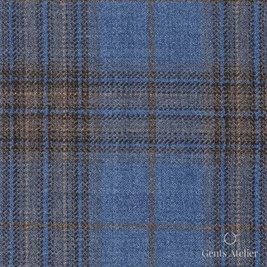 Костюмная ткань Marzoni 600 - 573 / 1000 — Синий / Коричневый, клетка, 100% шерсть