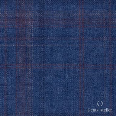 Костюмная ткань Marzoni 600 - 718 / 1000 — Голубой / Burgandy, оконная клетка, 100% шерсть
