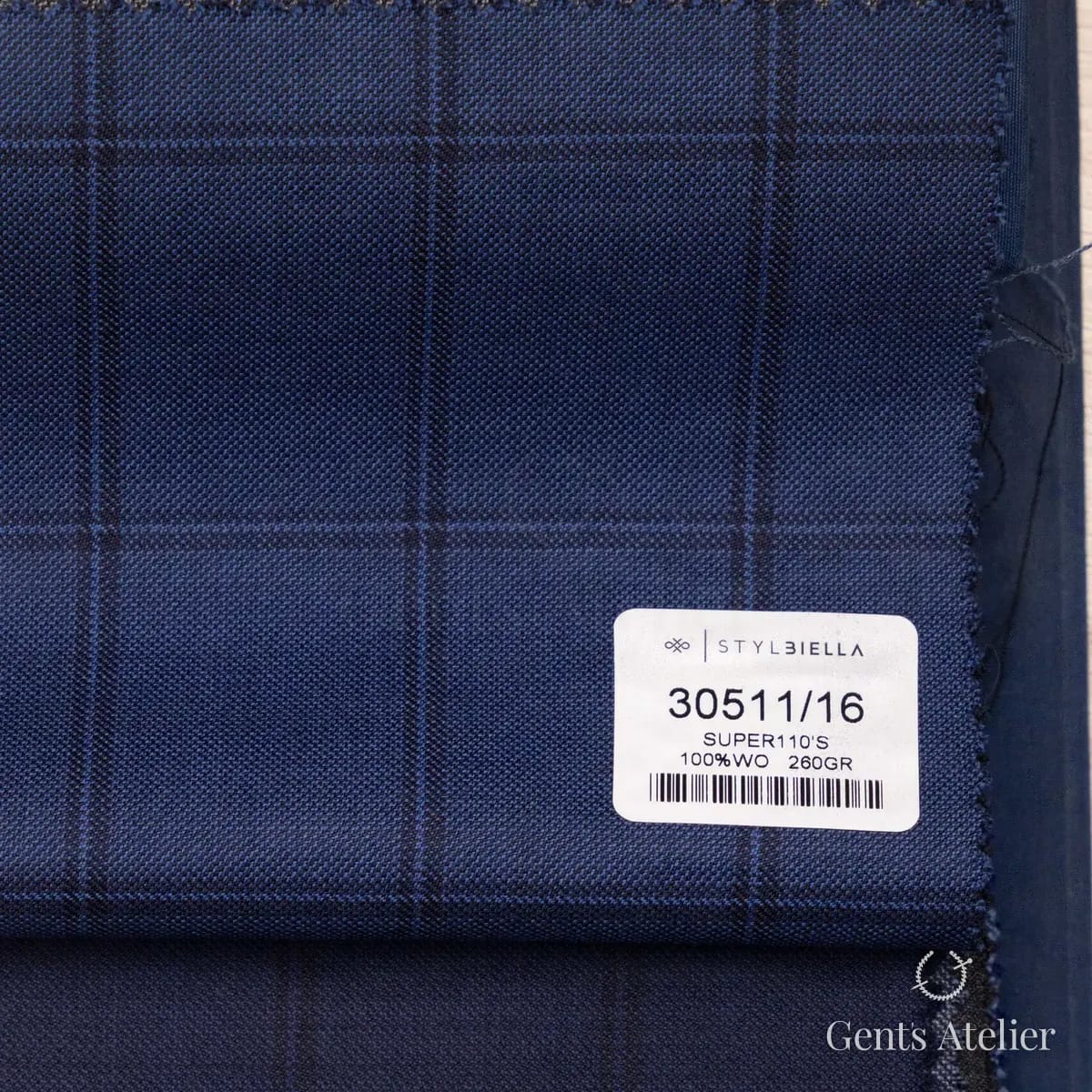 Образец ткани Stylbiella 30511/16 с этикеткой, синий