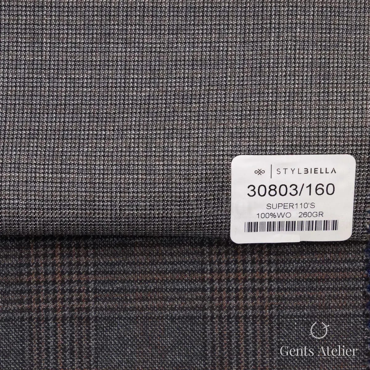 Образец ткани Stylbiella 30803/160 с этикеткой, тёмно-серый