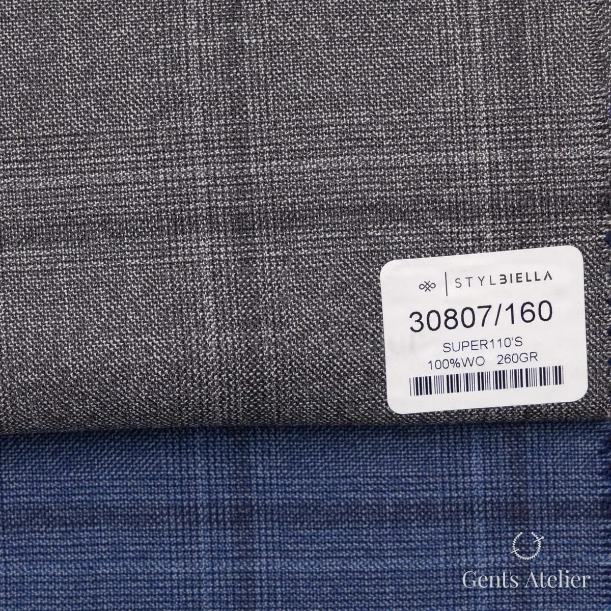 Образец ткани Stylbiella 30807/160 с этикеткой, серый
