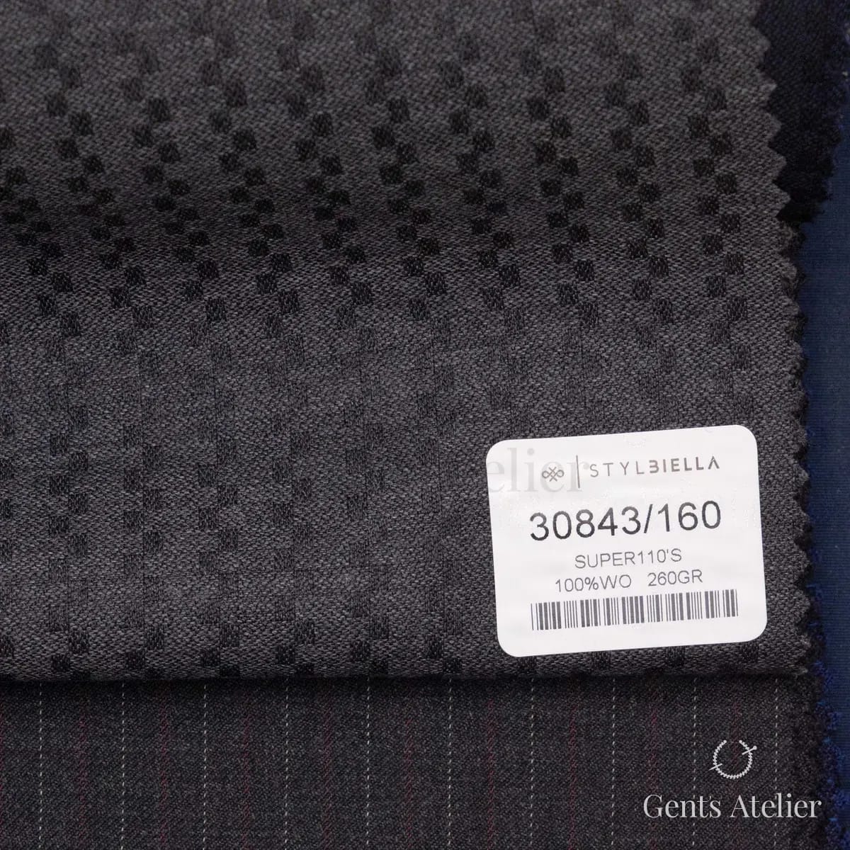 Образец ткани Stylbiella 30843/160 с этикеткой, угольный