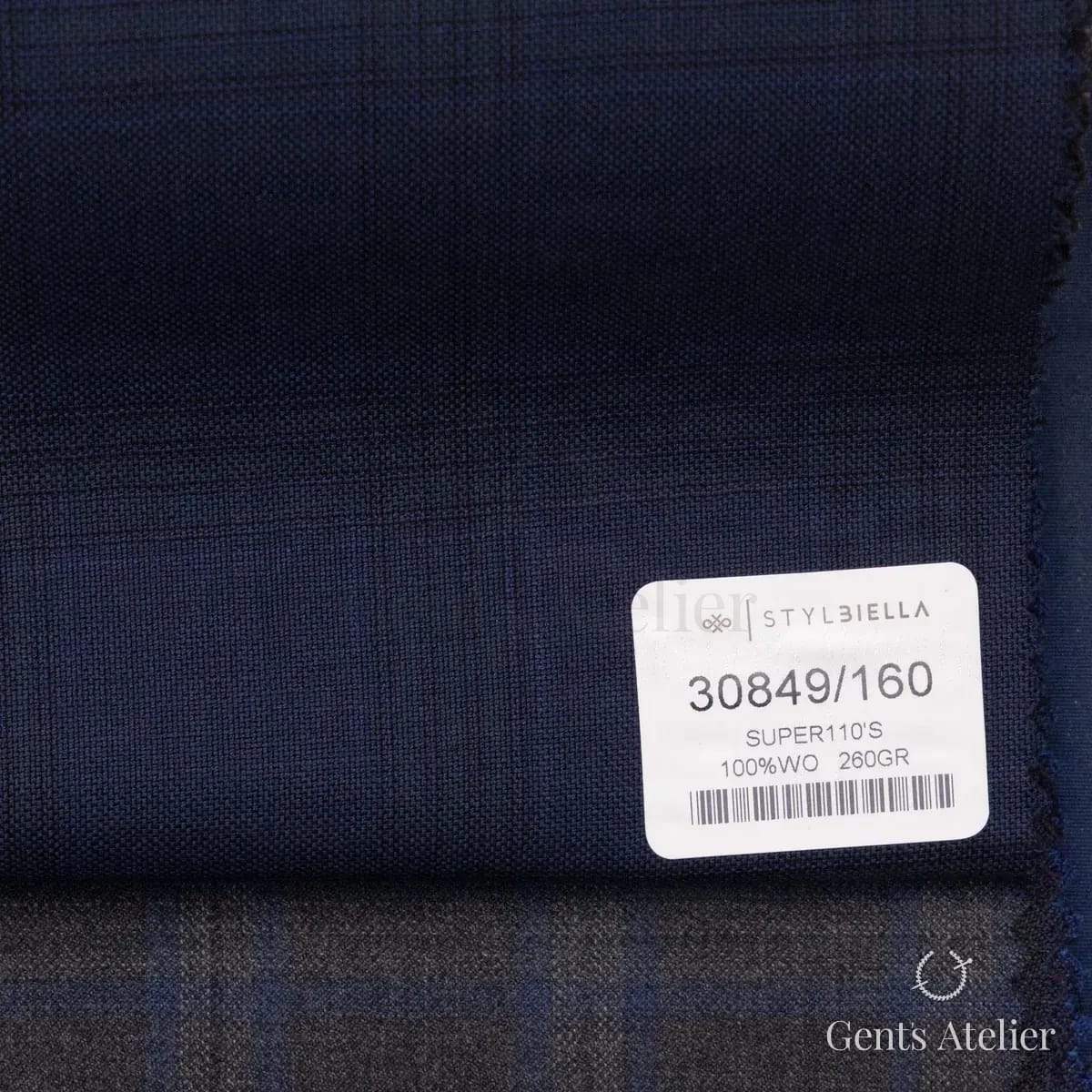 Образец ткани Stylbiella 30849/160 с этикеткой, синий