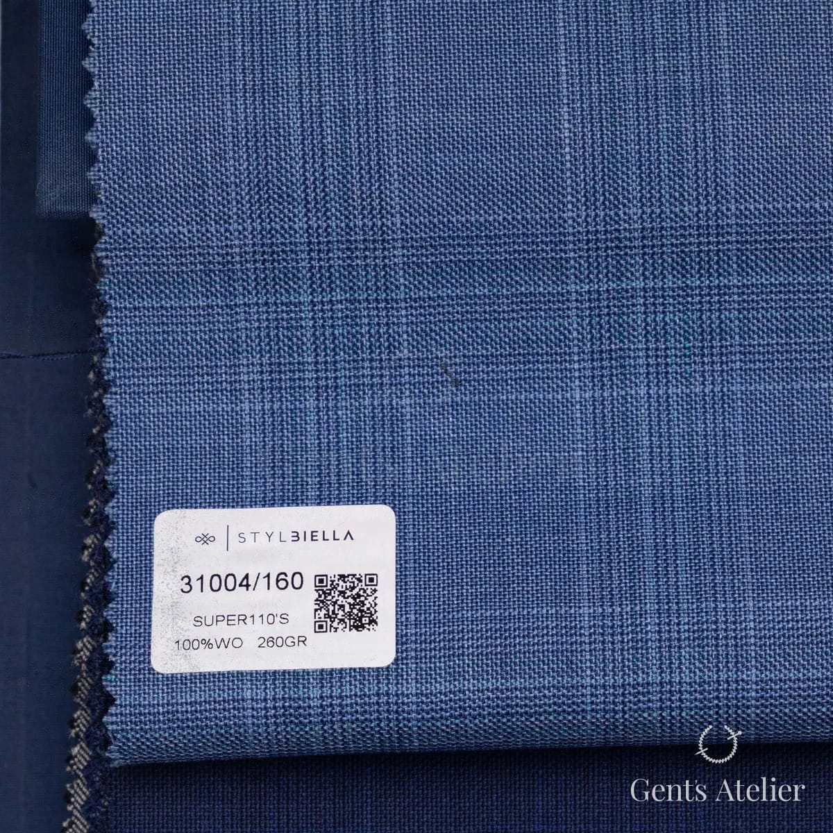 Образец ткани Stylbiella 31004/160 с этикеткой, синий