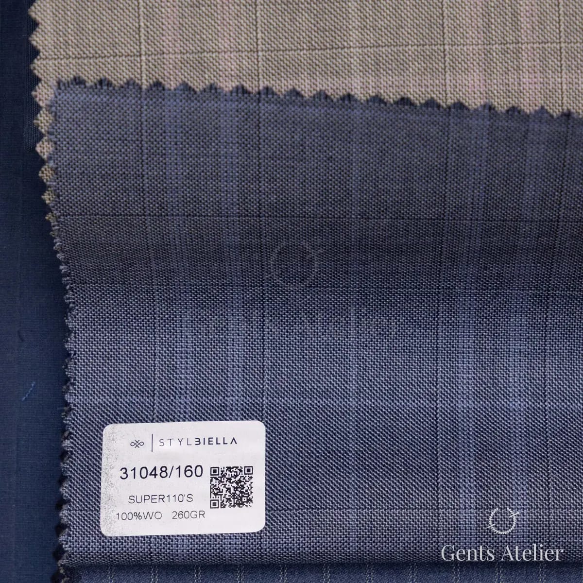 Образец ткани Stylbiella 31048/160 с этикеткой, синий