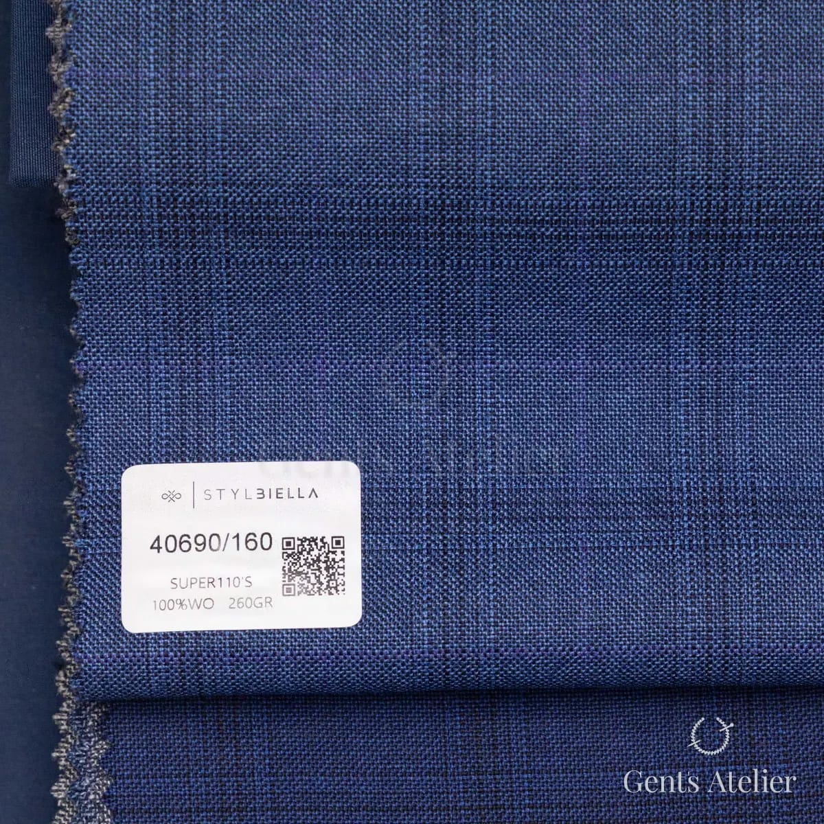 Образец ткани Stylbiella 40690/160 с этикеткой, синий