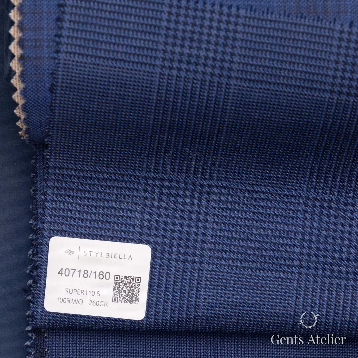 Образец ткани Stylbiella 40718/160 с этикеткой, синий