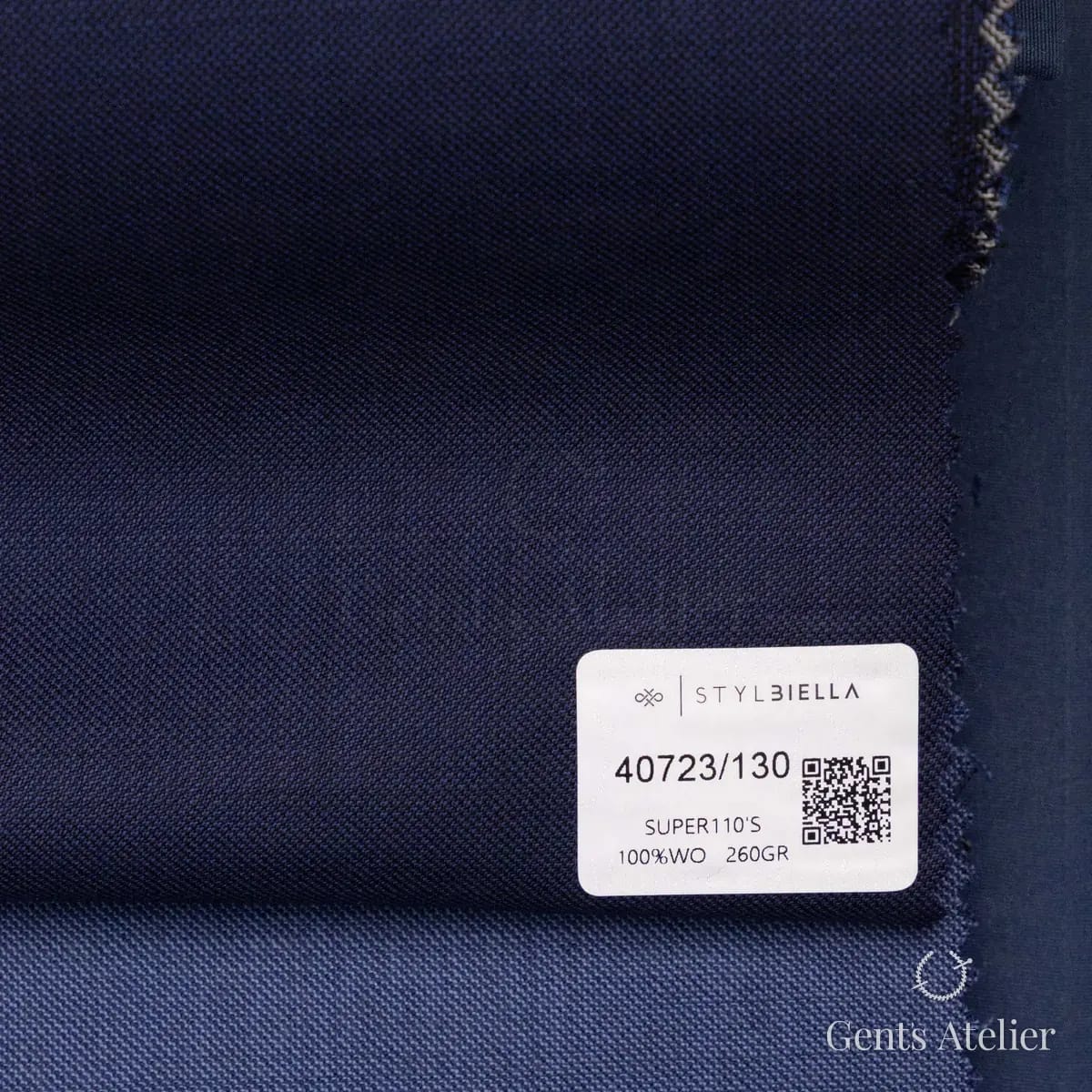 Образец ткани Stylbiella 40723/130 с этикеткой, синий