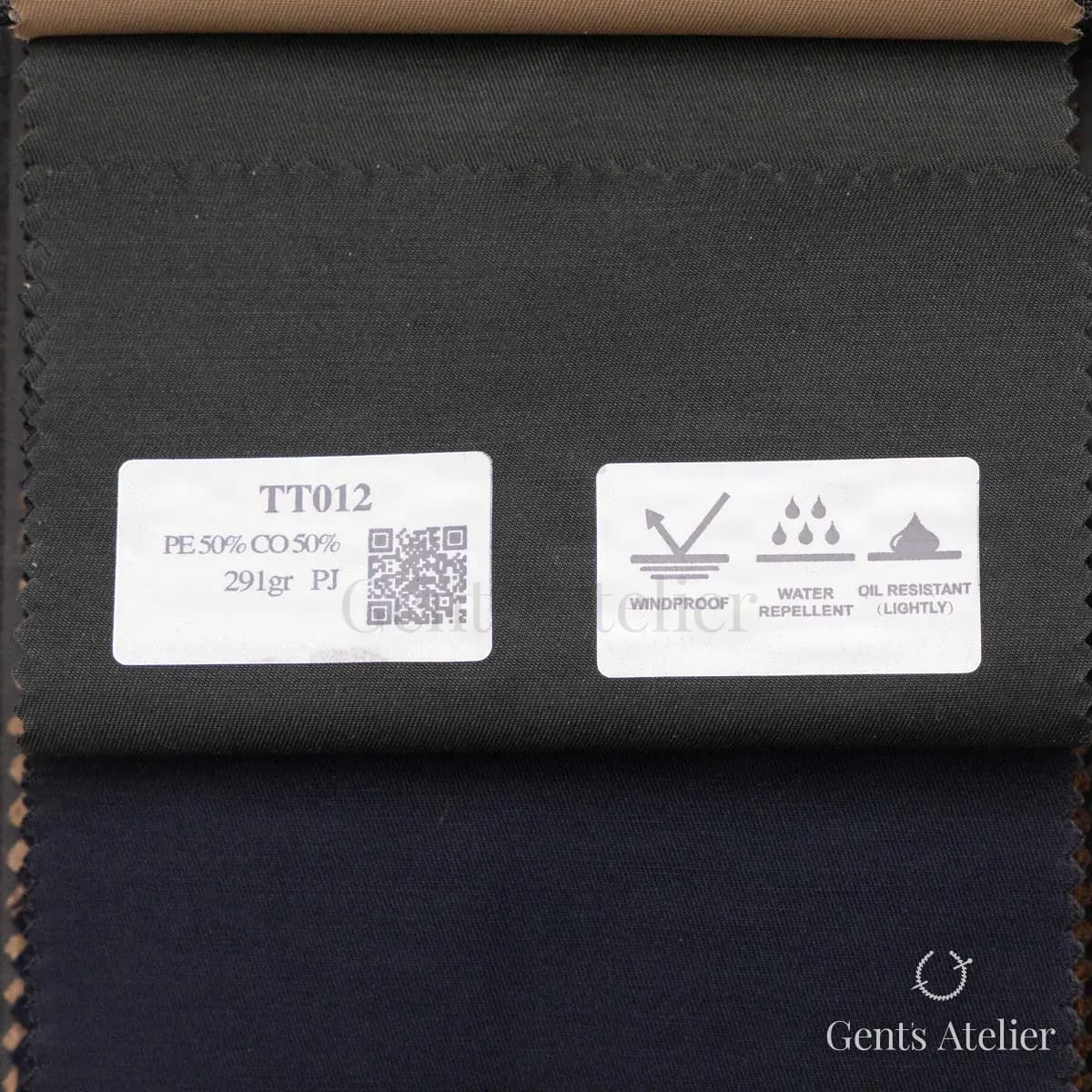 Образец ткани Coatings TT012 с этикеткой, тёмно-оливковый