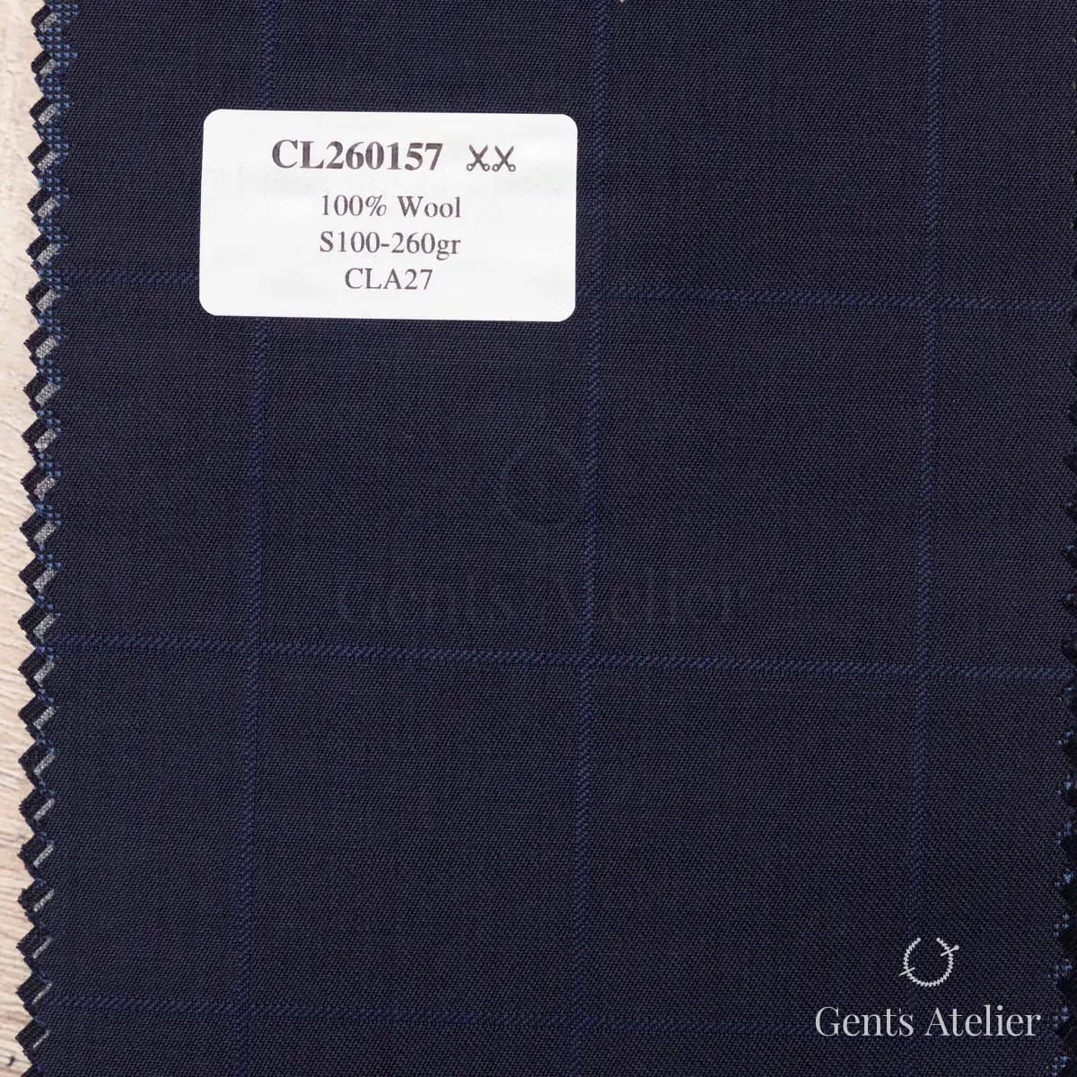 Образец ткани Scabal CL260157 с этикеткой, тёмно-синий