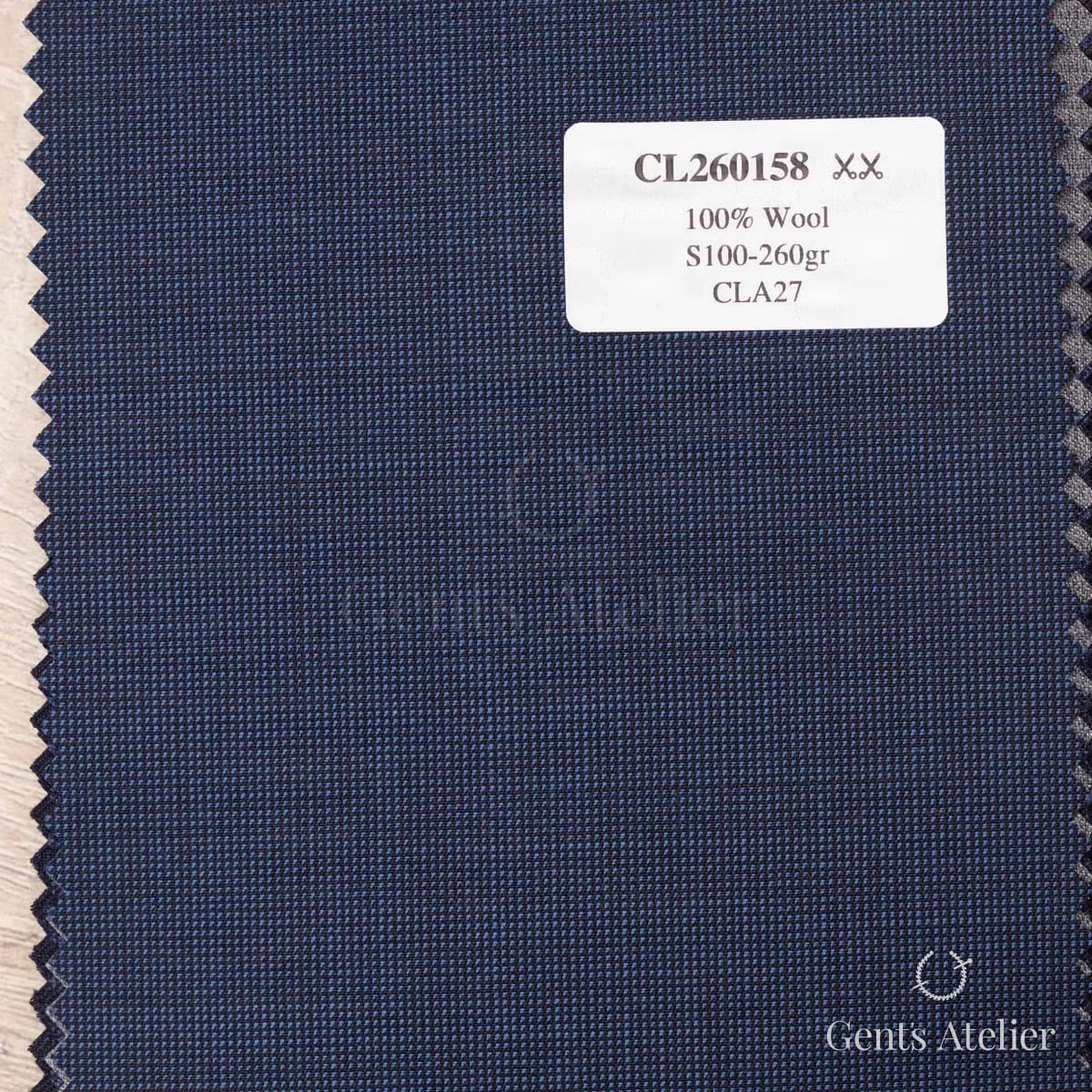 Образец ткани Scabal CL260158 с этикеткой, тёмно-синий