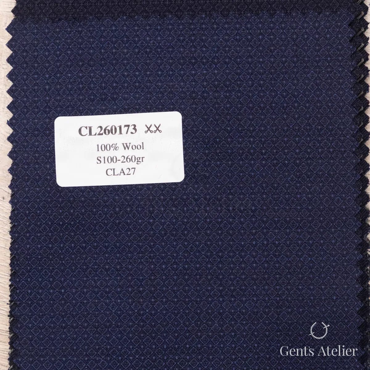 Образец ткани Scabal CL260173 с этикеткой, тёмно-синий