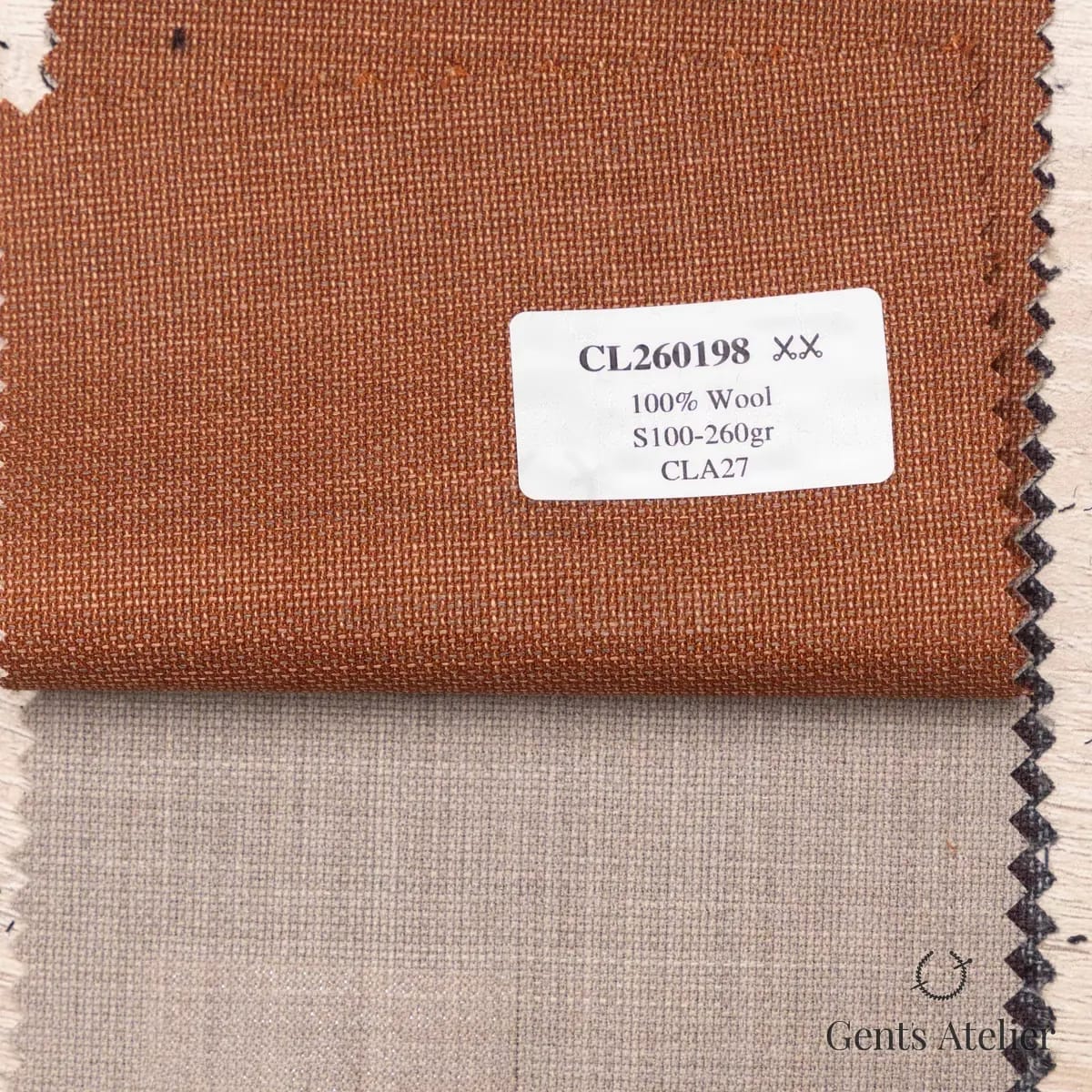Образец ткани Scabal CL260198 с этикеткой, терракотовый