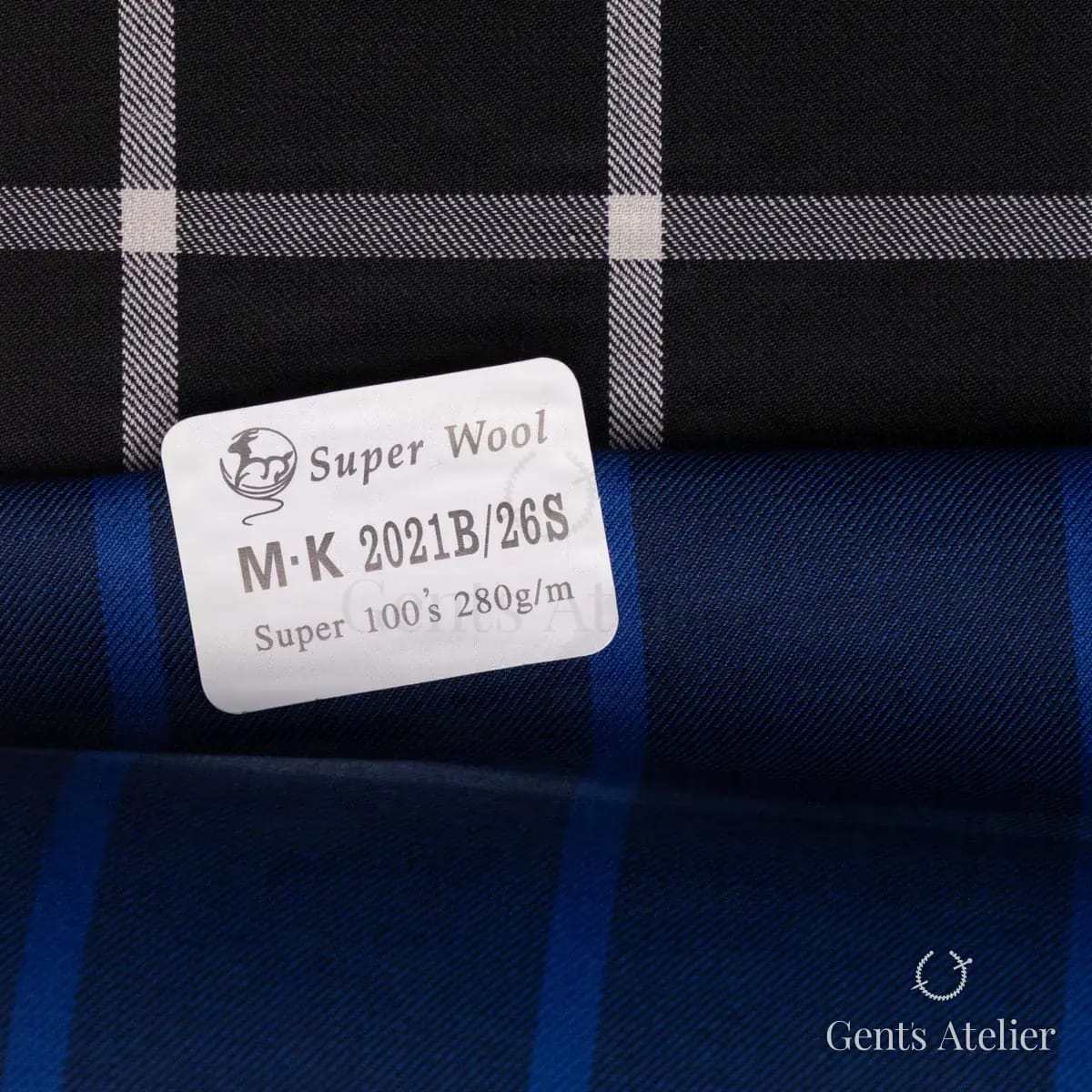 Образец ткани Gent's Colors M·K 2021B/26S с этикеткой, тёмно-синий