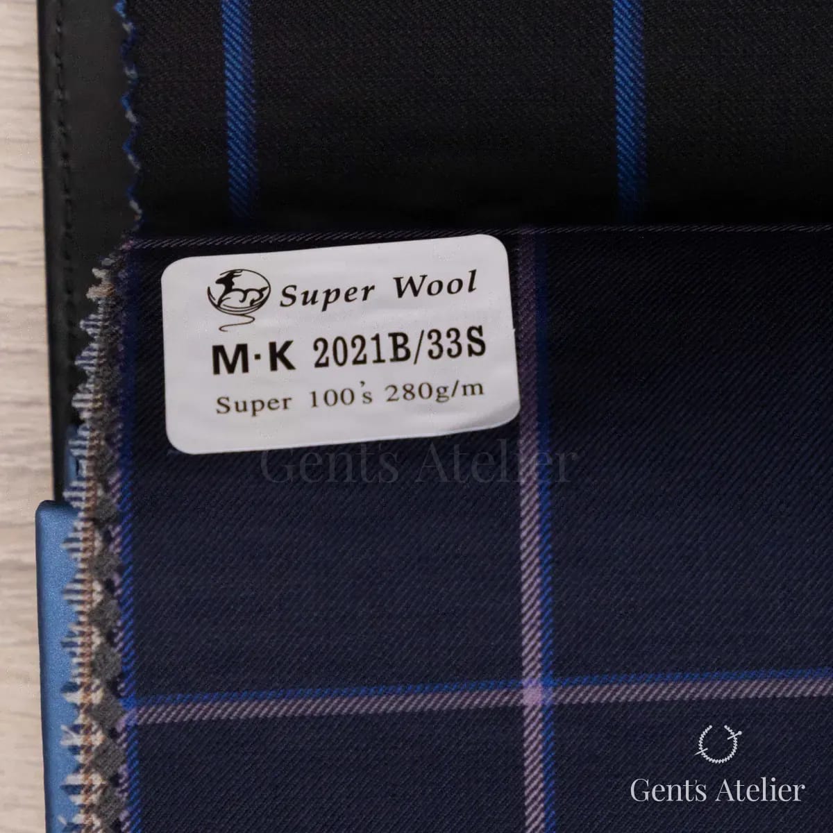 Образец ткани Gent's Colors M·K 2021B/33S с этикеткой, тёмно-синий