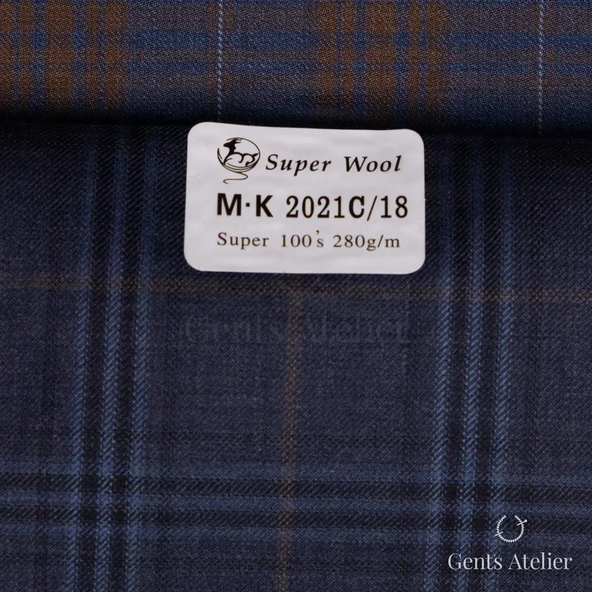 Образец ткани Gent's Colors M·K 2021C/18 с этикеткой, тёмно-синий