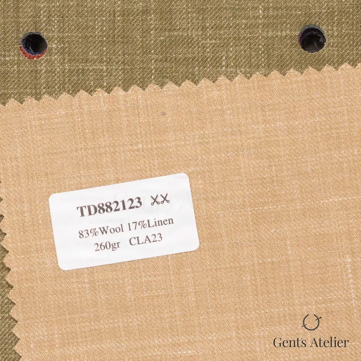 Образец ткани Dormeuil TD882123 с этикеткой, светло-бежевый
