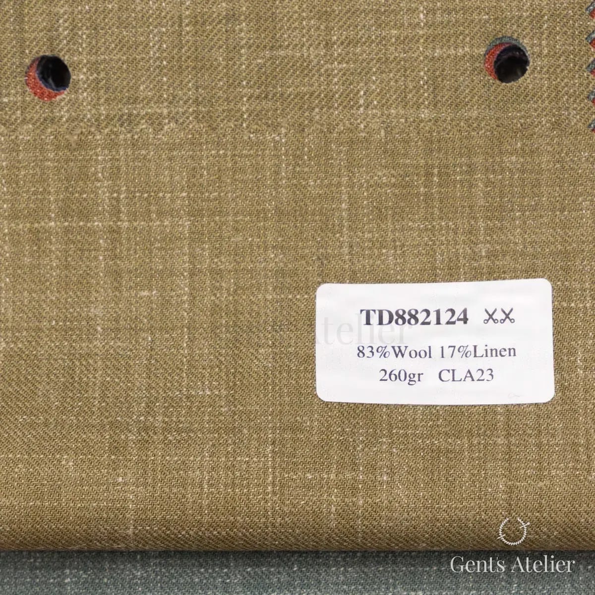 Образец ткани Dormeuil TD882124 с этикеткой, оливковый