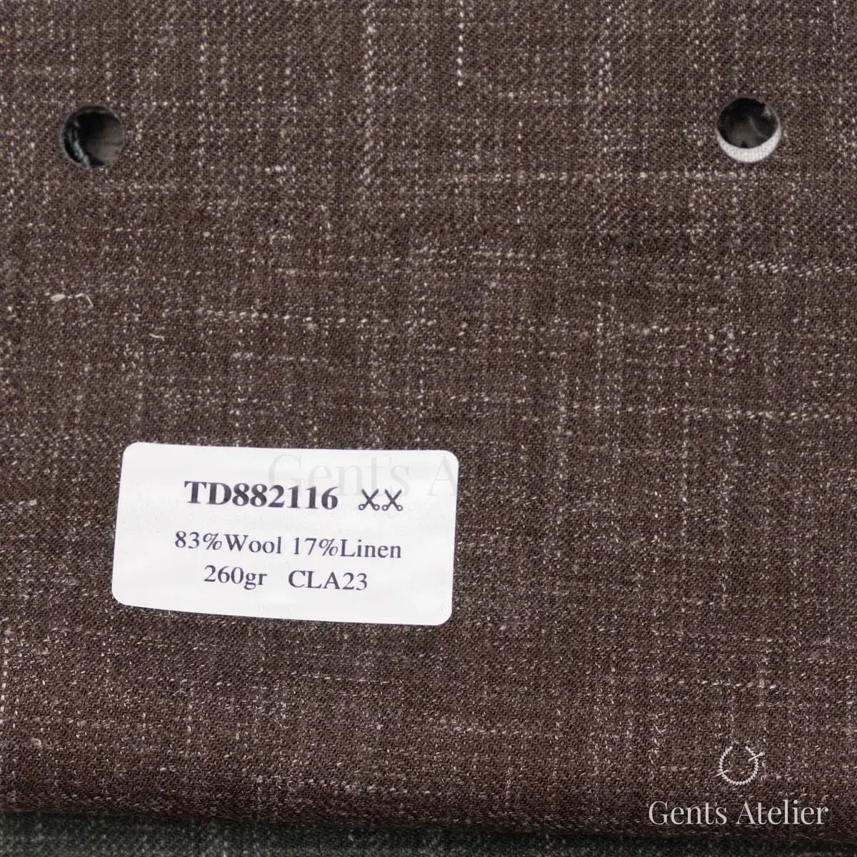 Образец ткани Dormeuil TD882116 с этикеткой, тёмно-коричневый